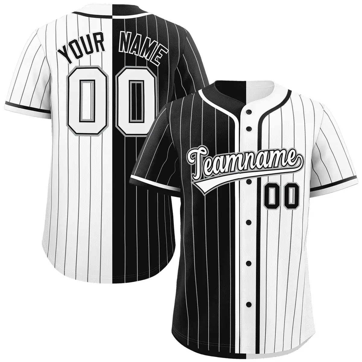 Black White Two Tone Striped Authentic Baseball Jersey