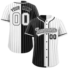 Black White Two Tone Striped Authentic Baseball Jersey