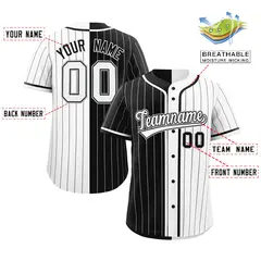 Black White Two Tone Striped Authentic Baseball Jersey 2