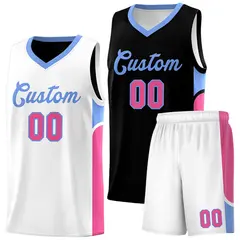 Black White U-shaped Side Pattern Double Side Basketball Jersey