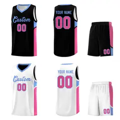 Black White U-shaped Side Pattern Double Side Basketball Jersey 2
