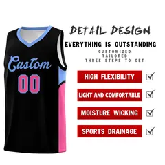 Black White U-shaped Side Pattern Double Side Basketball Jersey 3