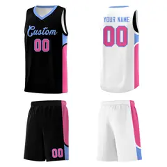 Black White U-shaped Side Pattern Double Side Basketball Jersey 5