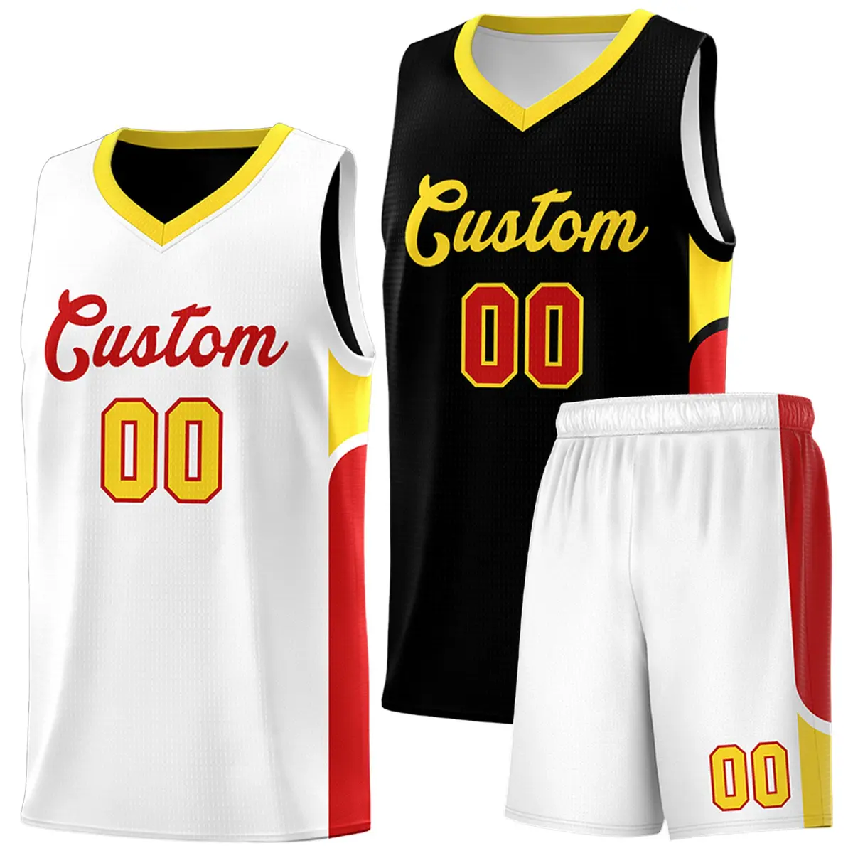 Black White U-shaped Side Pattern Double Side Basketball Jersey