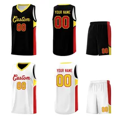 Black White U-shaped Side Pattern Double Side Basketball Jersey 2