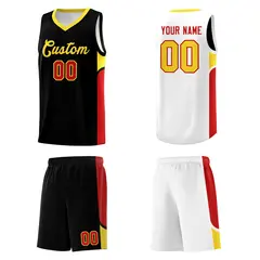 Black White U-shaped Side Pattern Double Side Basketball Jersey 5