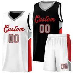 Black White U-shaped Side Pattern Double Side Basketball Jersey