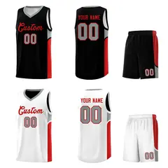 Black White U-shaped Side Pattern Double Side Basketball Jersey 2