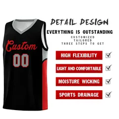 Black White U-shaped Side Pattern Double Side Basketball Jersey 3