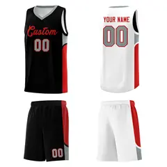 Black White U-shaped Side Pattern Double Side Basketball Jersey 5