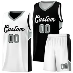 Black White U-shaped Side Pattern Double Side Basketball Jersey