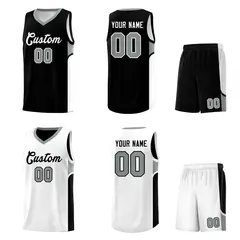 Black White U-shaped Side Pattern Double Side Basketball Jersey 2