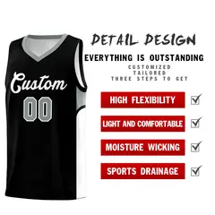 Black White U-shaped Side Pattern Double Side Basketball Jersey 3