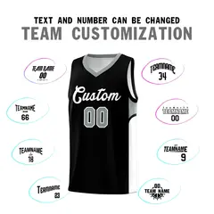 Black White U-shaped Side Pattern Double Side Basketball Jersey 4