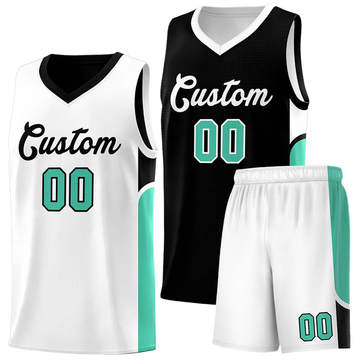 Black White U-shaped Side Pattern Double Side Basketball Jersey