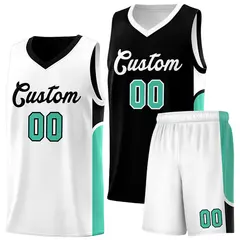 Black White U-shaped Side Pattern Double Side Basketball Jersey