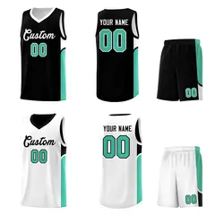 Black White U-shaped Side Pattern Double Side Basketball Jersey 2
