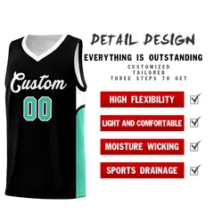 Black White U-shaped Side Pattern Double Side Basketball Jersey 3