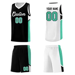 Black White U-shaped Side Pattern Double Side Basketball Jersey 5