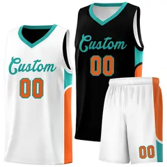 Black White U-shaped Side Pattern Double Side Basketball Jersey