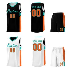 Black White U-shaped Side Pattern Double Side Basketball Jersey 2