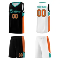 Black White U-shaped Side Pattern Double Side Basketball Jersey 5