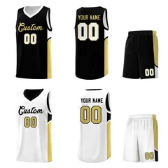 Black White U-shaped Side Pattern Double Side Basketball Jersey 2