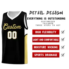 Black White U-shaped Side Pattern Double Side Basketball Jersey 3