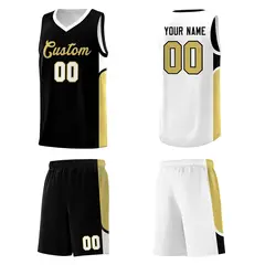 Black White U-shaped Side Pattern Double Side Basketball Jersey 5