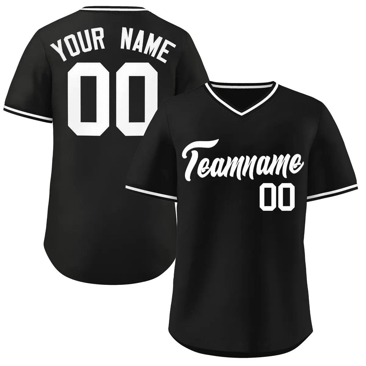 Black White V-Neck Pullover Baseball Jersey Classic Style