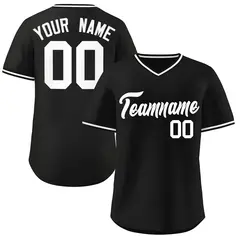 Black White V-Neck Pullover Baseball Jersey Classic Style