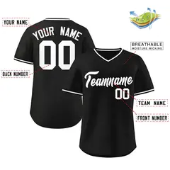 Black White V-Neck Pullover Baseball Jersey Classic Style 2