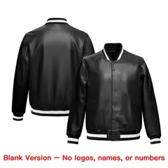 Black White Varsity Full-Snap Faux Leather Letterman Jacket 6