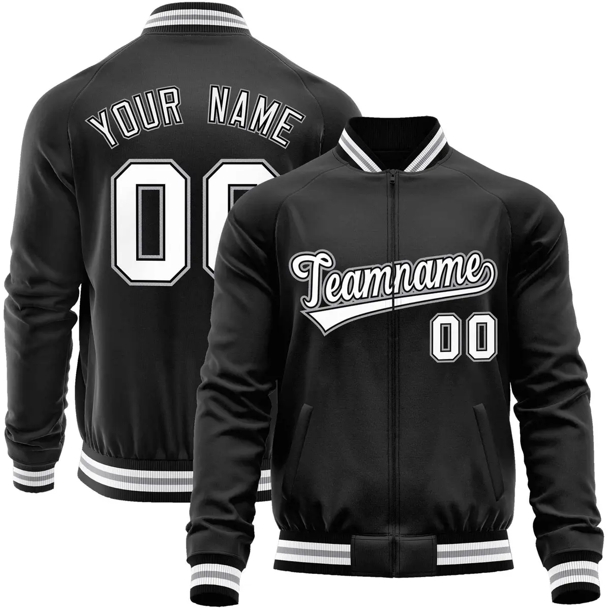 Black White Varsity Full-Zip Letterman Baseball Jacket