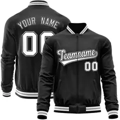Black White Varsity Full-Zip Letterman Baseball Jacket