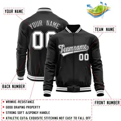 Black White Varsity Full-Zip Letterman Baseball Jacket 4