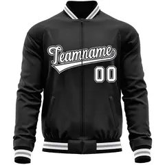 Black White Varsity Full-Zip Letterman Baseball Jacket 5
