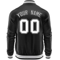 Black White Varsity Full-Zip Letterman Baseball Jacket 6