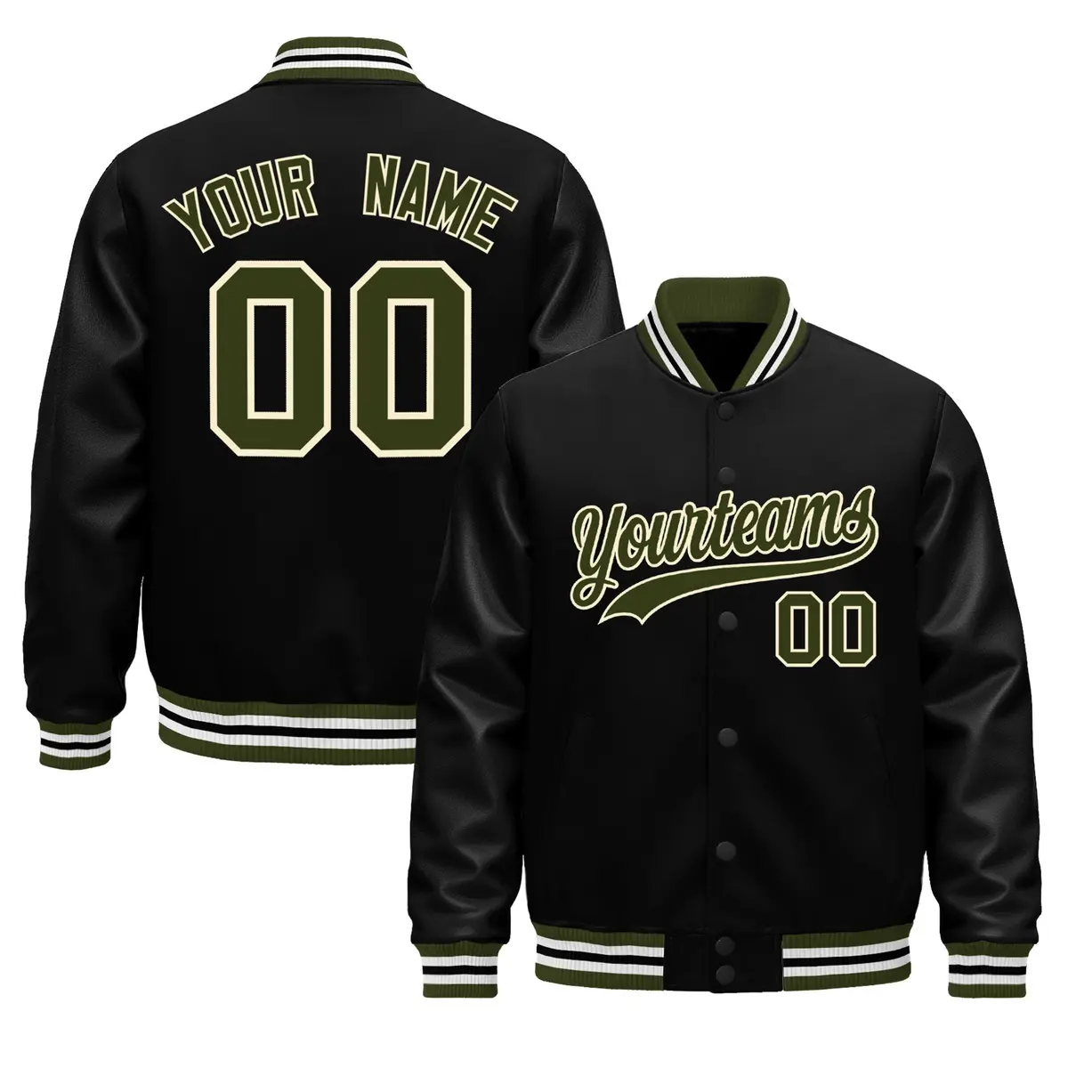 Black White Varsity Jacket with Faux Leather Sleeves