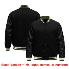 Black White Varsity Jacket with Faux Leather Sleeves 6