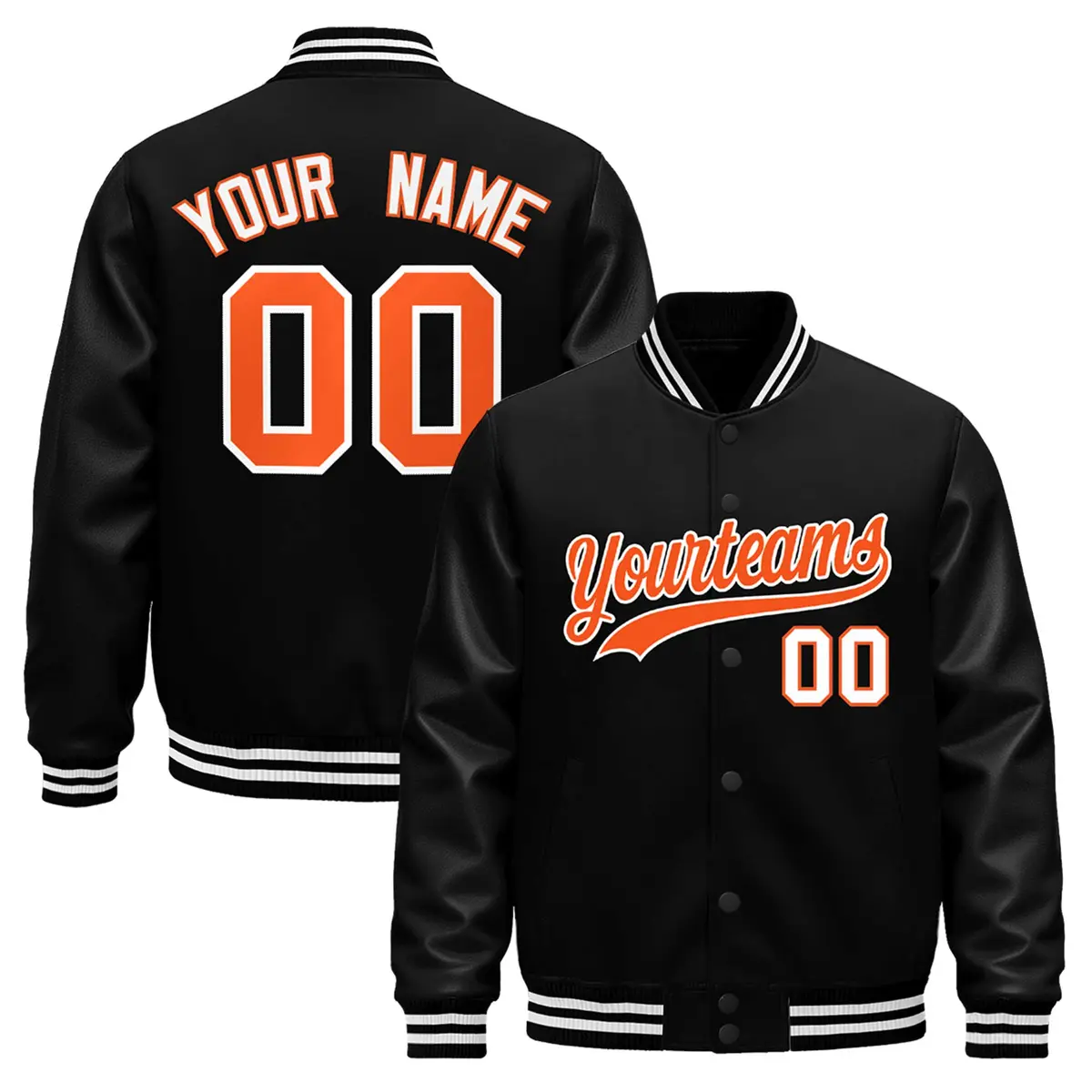 Black White Varsity Jacket with Faux Leather Sleeves
