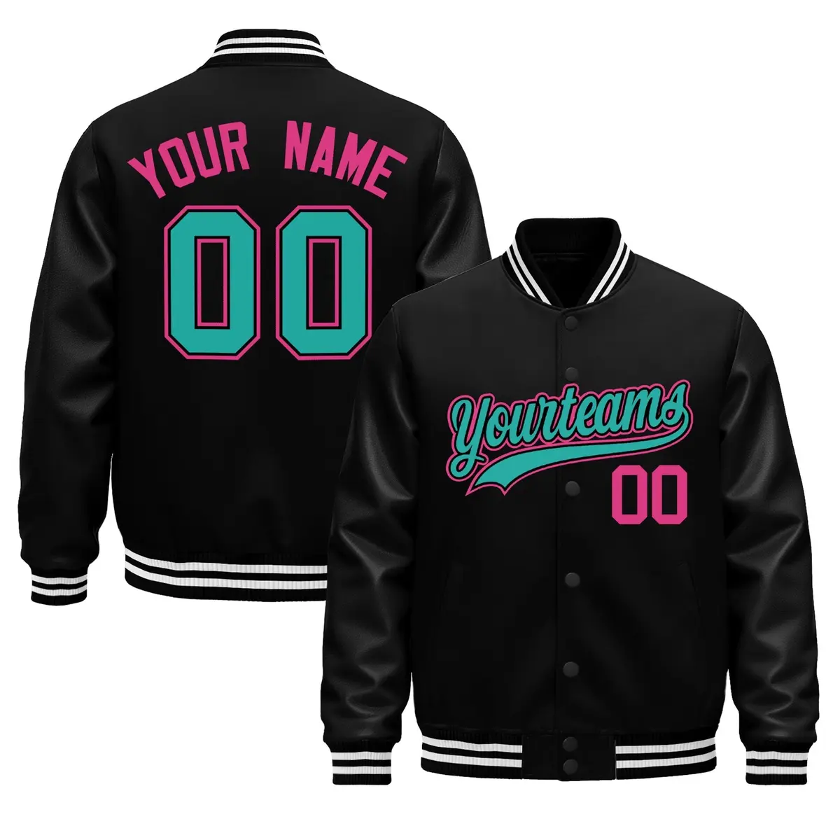 Black White Varsity Jacket with Faux Leather Sleeves