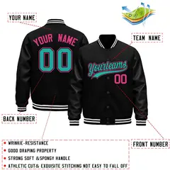Black White Varsity Jacket with Faux Leather Sleeves 2