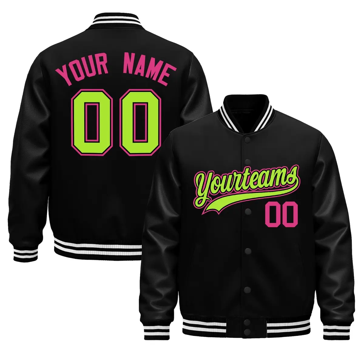 Black White Varsity Jacket with Faux Leather Sleeves