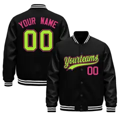 Black White Varsity Jacket with Faux Leather Sleeves