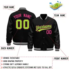 Black White Varsity Jacket with Faux Leather Sleeves 2