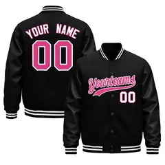 Black White Varsity Jacket with Faux Leather Sleeves 1