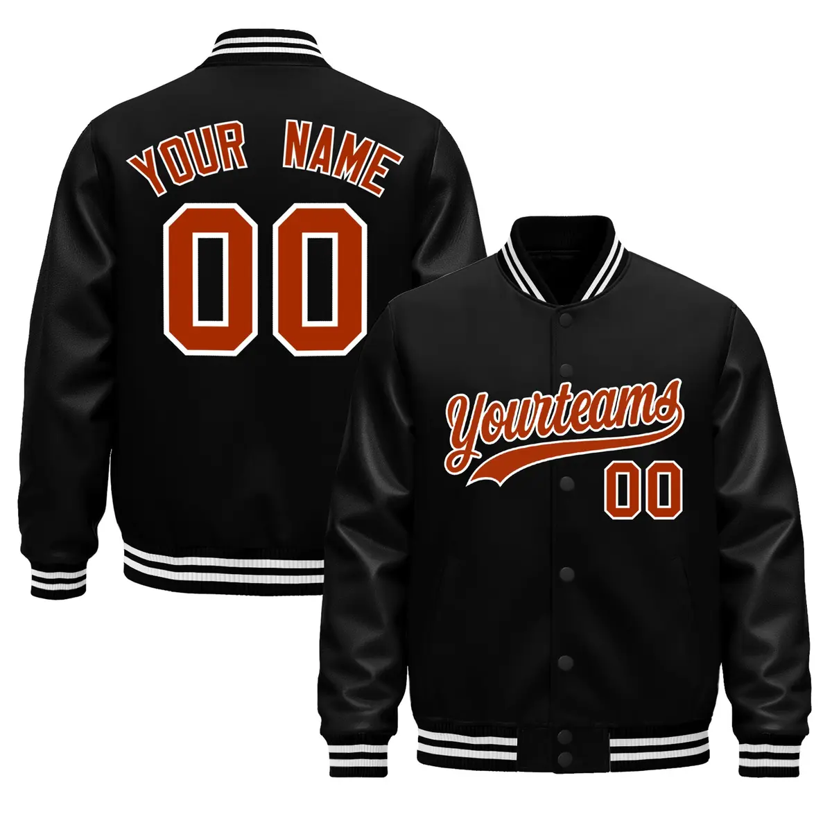 Black White Varsity Jacket with Faux Leather Sleeves