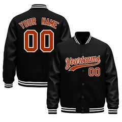 Black White Varsity Jacket with Faux Leather Sleeves 1
