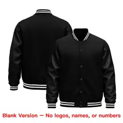 Black White Varsity Jacket with Faux Leather Sleeves 6
